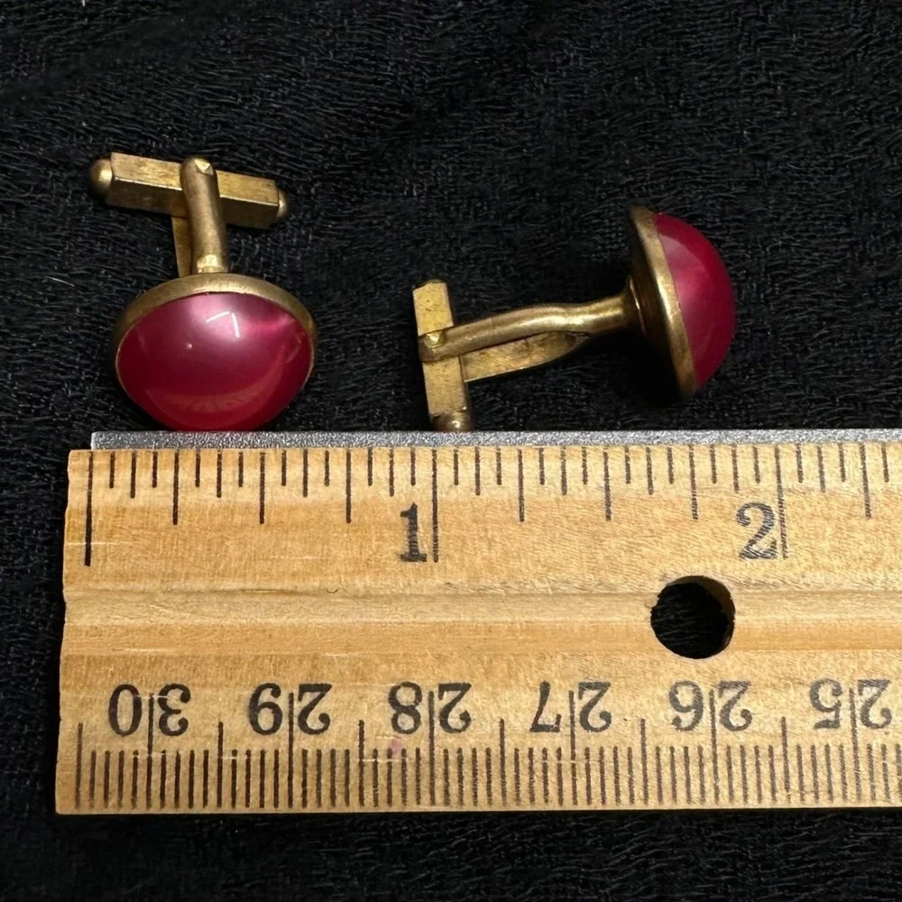 Vintage‎ Pink Dome Cufflinks Gold Tone Round Lucite Pearl Look